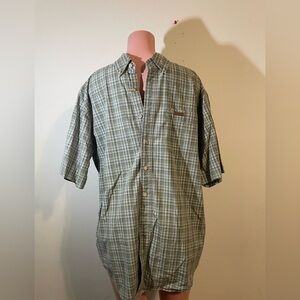 Carhartt Men’s Green yellow Plaid Short Sleeved button collar dress Shirt‎ Large